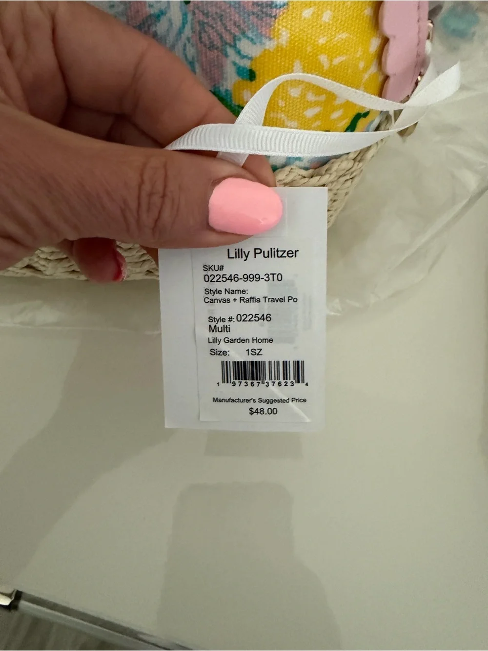 NWT Lilly Pulitzer Pink Trim Floral Straw-Base Cosmetic Bag